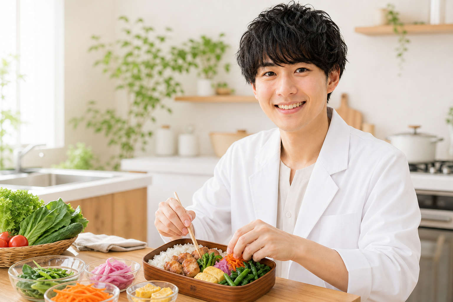 彩りのよいお弁当を盛り付ける管理栄養士ライター