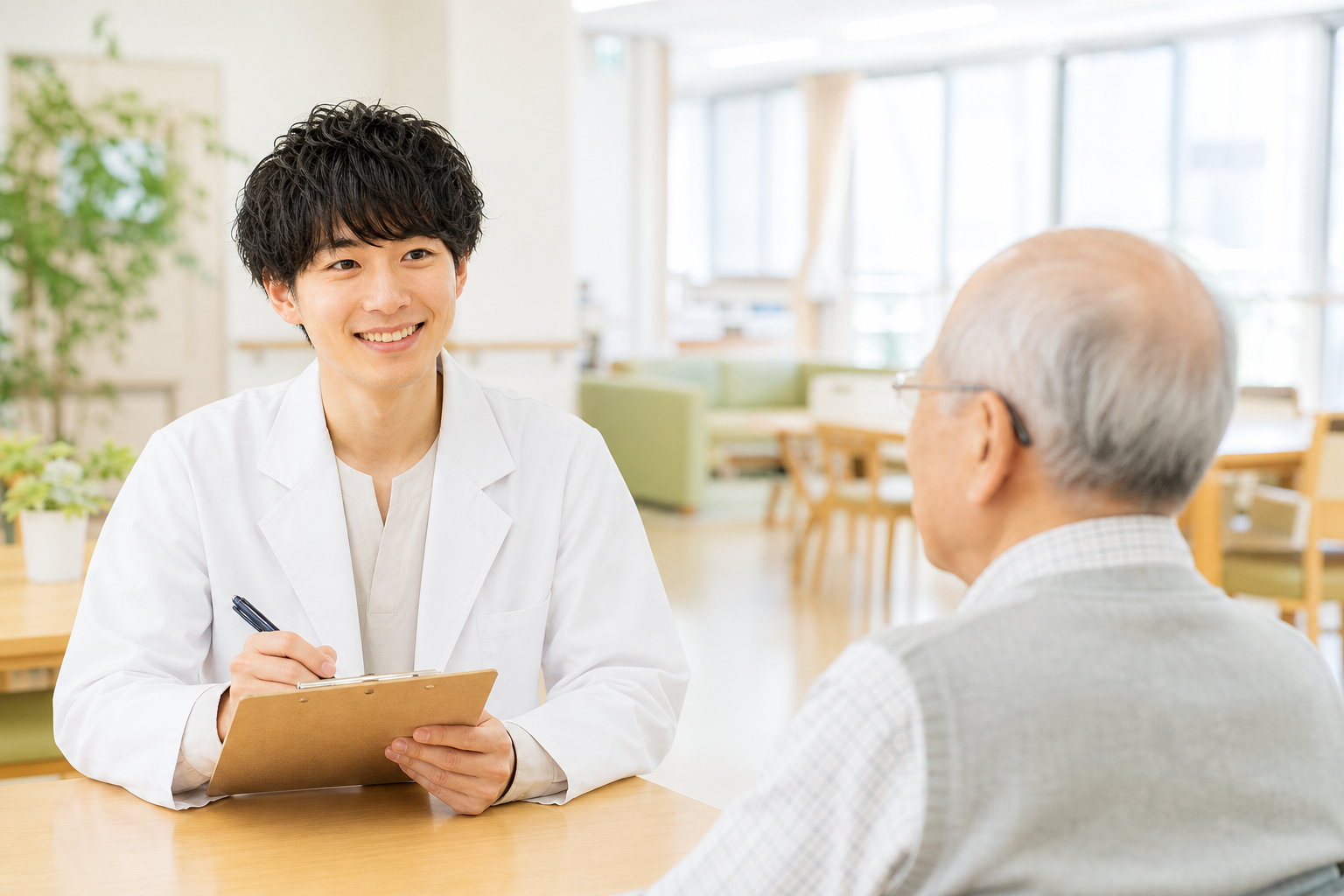介護施設で利用者の話を聞くWebライター